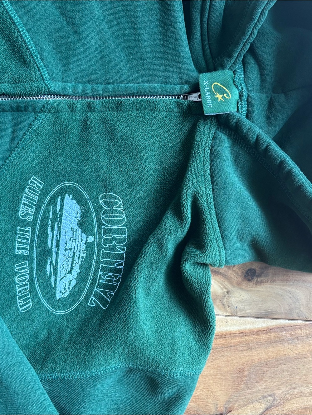 Corteiz Men's Zip-Up Fleece Hoodie in Teal Green